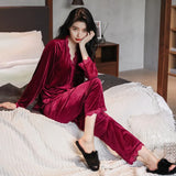 Pajamas gold velvet long sleeve lace cardigan set sexy home wear