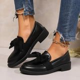2025 Spring Black Bow Tie Loafers Women Preppy Platform Thick Sole Pumps Lady British Retro Style Office Pu Leather Shoes Mujer