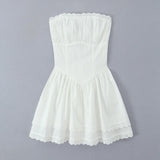 White Lace Dress Women Strapless Sleeveless Short Summer Dress Corset Cotton Mini Beach Casual Vestidos Party Dress 2025