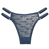 Love Letter Print Women Briefs Mesh Transparent Ring Buckle Adjustable Hollow-out Underwear Low-waist Panties String Lingerie