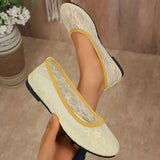2026 Summer Fashion Lace Round Toe Shallow Flat Shoes Breathable Comfortable and Versatile New Women's Shoes