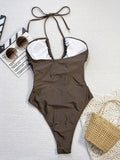 2025 New Fashion Bikini Bikini Brown Hollow Strap One-piece Swimsuit Beach One-piece Swimsuit Bathing Suit Maillot De Bain Femme