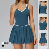 Women's Nude Yoga Clothes Beautiful Back and Slim Fit Two Anti Glare Dresses Outdoor Sports Running and Leisure Fitness Clothes