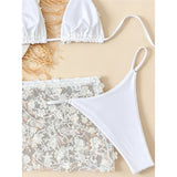 S - XL Three-pieces Bikini set With Skirt Flowers Sequins Bikini Female Swimsuit Women Swimwear Bather Bathing Suit Swim V7864