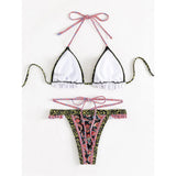 5 Colors Sexy Printed Halter Frilled Bikini Women Swimwear Female Swimsuit Two-Pieces Bikini Set Bather Bathing Suit Swim V4651