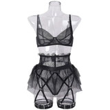 Toucheart 4 Piece Set Sexy Lingerie Set Lace Perspective Bra Women Mesh Patchwork Ruffled Skirt Garter Socks Sexy Underwear Suit
