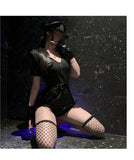 Sexy Cosplay Policewoman Midnight Uniform SM Zipper Bodysuits Solid Color Deep V Short Sleeved Wrap Hip Bodysuits Charming K0JQ