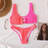 2026 Sexy Bikini Women Swimwear Swimsuit Push Up Rings Decor Pleated Patchwork Bikinis Set Beach Bathing Suit Banadores Mujer