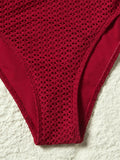 S - XL Deep V Neck Knit Fishnet Mesh One Piece Swimsuit Women Swimwear Female Backless Monokini High Leg Cut Bathing Suit Swim