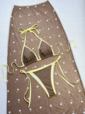 Summer 2026 New Sexy 3 Pieces Suit Swimwear Backless Micro Bikini Set+Dot Skirt Cover Up Beachwear Push Up Bathing Suits Biquini