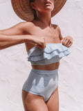 2025 Striped Top Ruffle High Waist Bikini Women Swimwear Female Swimsuit Two-pieces Bikini set Bandeau Bikinis Bathing Suit Swim