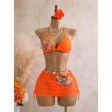 With Skirt 3D Flower Halter Bikini Women Swimwear Female Swimsuit Three-Pieces Bikini Set Padded Bather Bathing Suit Swim  V8346
