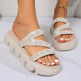 Rome Style Bead Thick Bottom Sandals Women 2026 Summer Pearls Chunky Platform Sandals Woman Anti Slip Outdoor Casual Slippers