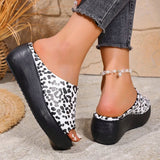Summer Leopard Print Wedges Slippers Women 2026 Plus Size 43 Peep Toe Platform Sandals Woman Light Thick Sole Sandles Female