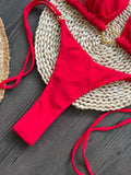 Women's Solid Color Sexy Bikini Set 2-piece Split Beach Swimsuit Red