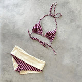 Striped Two Pieces Bikini Swimsuit with Cover Up Swimwear Women Bathing Suit Short Pants Micro Bikini Set Swimming Suits Biquini