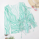 DEKA Sold Triangle Bikini Set Blouse Swimsuit Women Printed Halter Swimwear Cover Up Beach Wear 3 Pieces Sheer Bathing Suit