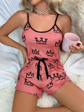 Summer Y2K Cute Cartoon Crown Print Sleepwear Women 2Pcs Crop Top and Shorts Pajamas Set Loungewear Sexy Pyjamas