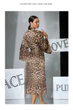 Sexy Leopard Print Satin Long Robe Women Flare Sleeve Tie Waist High Slit Loungewear Outerwear