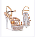 2026 New Silver Narrowband Women's Sandals 14CM Party Banquet Dress Shoes Summer Stiletto Nightclub Platform Crystal High Heels