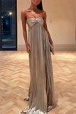 Gold Hot Tube Top Party Dresses Women Solid Color Sexy Hot Girls Fold Banquet Slit Evening Dress Female Streetwear Long Vestidos