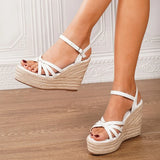 Leisure Comfy Walk Big Size 43 Summer Platform Espadrilles Sandals Women Ankle Strap Sandal 11.5cm Super High Heels Wedges Shoes