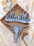 Light Blue Leaf Embroidery Lingerie Set Women Sheer Mesh Push Up Bra And Thong 2 Piece Sexy Transparent Lace Underwear ZA824031