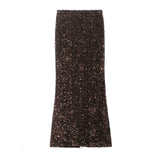 Women's Fashion Sequined Long Dress Womens Brown Sequin Mermaid Maxi Skirt High Waist Bodycon Flare Party Skirt Pure Desire N3OM