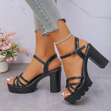 Women's Ankle Buckle High-Heeled Sandals New Style Cross Strap Platform Sandal Female 2025 Outdoor Thick Heel Sandalias Mujer