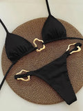 Sparkling Metal Ring Halter Extreme Mini Thong Bikini Female Swimsuit Women Swimwear Two-pieces Bikini Set Bathing Suit Swim