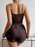 2 Pieces Pajamas Set Women Sleepwear Heart Print Crop Tops and Shorts Suit Homewear Underwear Pijama Sexy Lingerie Nighty