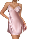 Women's Romantic Lace Sexy Nightdress V Neck Spaghetti Strap Sweet Sleepwear Loungewear For Ladies Nightwear