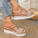 Colorful Woven Wedges Sandals Women 2025 Summer Thick Bottom Platform Slippers Woman Plus Size Slip On Bohemian Sandalias Mujer