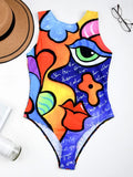 2026 Printed High Neck One Piece Swimsuit Women Brazilian Swimwear Female Bather Halter Bathing Suit Swim Wear Monokini Lady