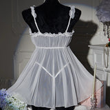 White Sexy Lingerie Women's Underwear Mesh See Through Babydoll Nightdress And Thongs Pijamas Sets Female Erotic Costumes