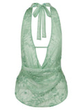 Women Flower Sequins Halter Vest Sleeveless Backless Deep V Neck Camisole Vintage Sexy Tank Top Streetwear