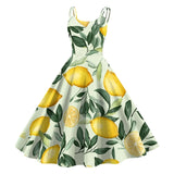 Retro Rockability Party Prom Dresses For Women Vintage Fashion Fruit Print Sleeveless A Line Dress Elegant Summer Evening Dress