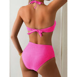 S - XL Metal Ring Halter Female Swimsuit High Waist Bikini Women Swimwear Two-Pieces Bikini Set Bather Bathing Suit Swim V6933