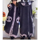 Cartoon Bat Plush Women's Pajamas Robes Anime Nightgown Winter Kawaii Animal Night Dress Halloween Party Vampire Cosplay Costume