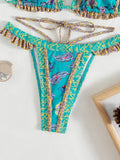 Floral Printed Halter Ruffled Frilled Bikini Women Swimwear Female Swimsuit Two-pieces Bikini set Thong Bathing Suit Swim Lady