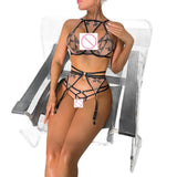 Lace see-through halter bra set sexy strap suspender bra three-piece set