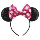 Disney Mickey Mouse Ears Leopard Print Headbands for Girls Baby Women Sequins 5"Bows Hair Accessories Adults Hairbands Kids Gift