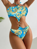 2026 Halter Monokini Swimsuit One Piece Sexy Ring Link Swimwear Women Bathing Swimming Swim Suit Padded Beachwear Summer XXL
