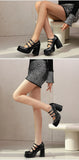 Plus Size Women Red Patent Leather Platform Mary Jane Shoes 3 Rhinestone Buckle Straps Chunky Block  Y2K Lolita Party Pumps