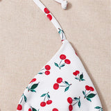 XS - L Cherry Printed Halter Strappy Bikini Female Swimsuit Women Swimwear Two-Pieces Bikini Set Bather Bathing Suit Swim V4894