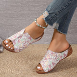 Mix Color Med Heels Slippers Women 2025 Summer Pu Leather Thick Platform Sandals Woman Lightweight Open Toe Non-Slip Flip Flops