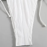 Sexy Backless One Piece Swimsuit Woman 2026 String Texture Swimwear Hollow Out Monokini High Cut Bathing Suit Deep V Neck Bather