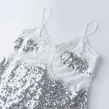 Women Camisoles Solid Color Lace Trim Sequins Spaghetti Strap Tank Tops Summer Fashion Sleeveless Vests Streetwear