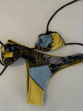 2026 Women Swimsuit Bold Leopard Print and Yellow Patchwork Bikini Set  Perfect for Beach Wear and Pool Parties Summer Getaways