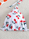 XS - L Cherry Print Halter Strappy Bikini Female Swimsuit Women Swimwear Two-pieces Bikini Set Tie Side Bather Bathing Suit Swim
